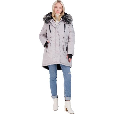 

Steve Madden Womens Grey Faux Fur Hooded Active Anorak Jacket Coat  BHFO 8644, Dove
