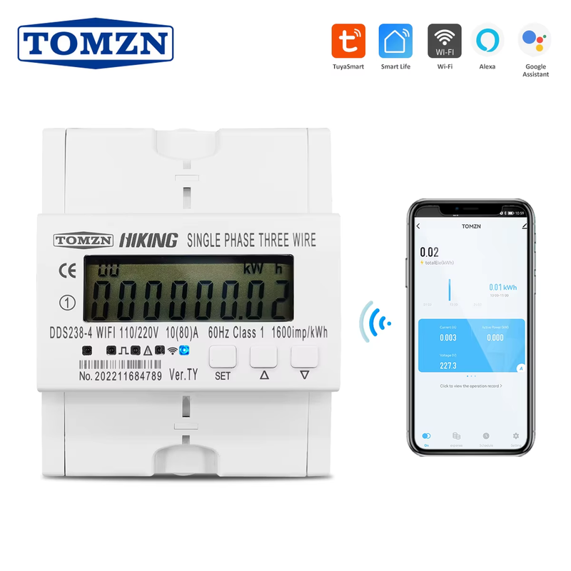 2 Phase 3 wires 110V+110V 80A Din Rail Tuya WIFI Smart Energy Meter Power Consum