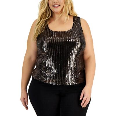 Alex Evenings Womens Sequined Scoop Neck Tank Top Shell Plus BHFO 1173