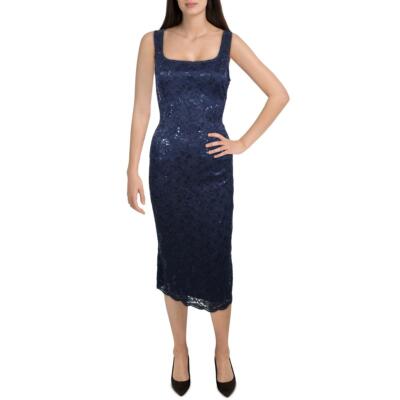 SLNY Womens Navy Lace Midi Semi-Formal Cocktail and Party Dress 14 BHFO 3808