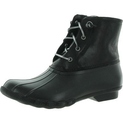 Sperry Womens Saltwater  Black Leather Rain Boots Shoes 9 Medium (B,M) BHFO 3147