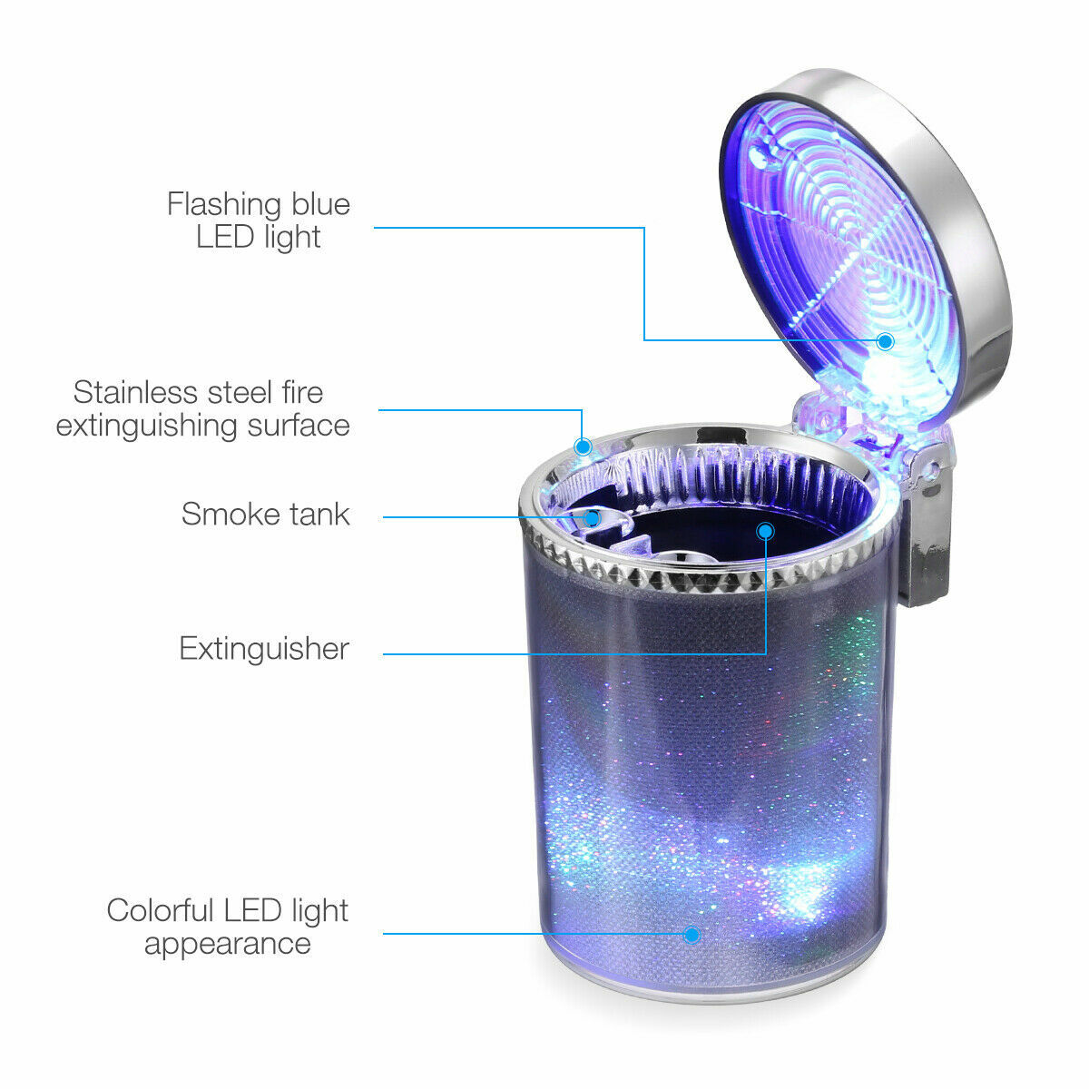 Car Ashtrays LED Light Multi-Function Portable Ashtray Colorful with Air Vent US
