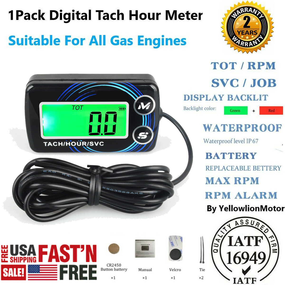 Waterproof Digital Tachometer Tach Hour Meter For Dirt Bike/