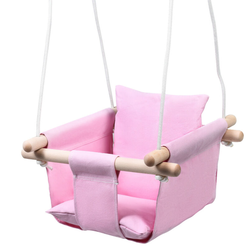 Baby Canvas Hanging Swing w/ Cotton Indoor Outdoor Hammock Toy for Toddler Pink