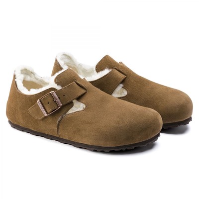 Pre-owned Birkenstock Unisex London Shearling Clog Tea Suede/natural Shearling (regular Wi