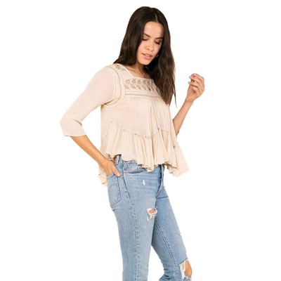 

RAGA Tatiana Женская асимметричная блуза с вышивкой и оборками на рукаве 3/4, Oat