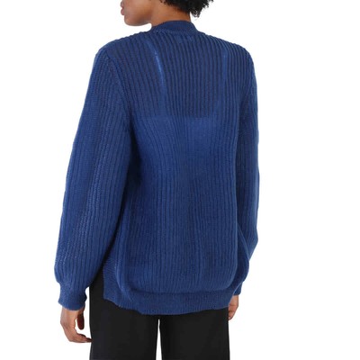 Pre-owned Burberry Ladies Warm Royal Blue Cut-out Knit Technical Reconstructed Sweater,