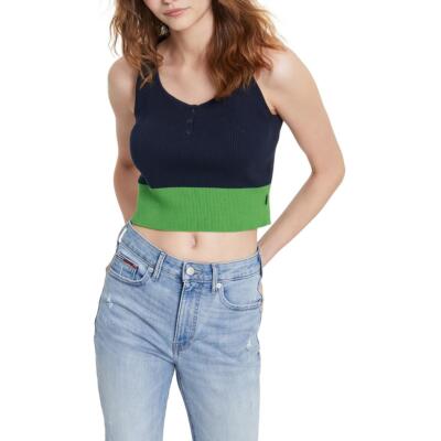 Женский темно-синий свитер с цветными блоками Tommy Jeans, укороченный топ на бретелях, M BHFO 1154