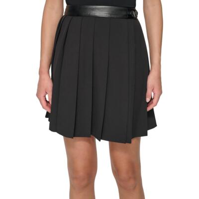 Короткая плиссированная юбка с отделкой из искусственной кожи DKNY для женщин BHFO 8161