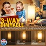 Yarra-Decor Bedside Table Lamp with USB Port - Touch Control for Bedroom Wood 3 Way Dimmable Nightstand Lamp with Round Flaxen Fabric Shade for Living Room, Dorm, Home Office (LED Bulb Included)