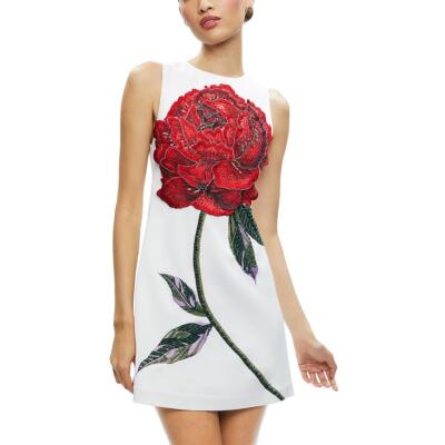 Alice and Olivia Womens Clyde White Embellished Sheath Dress 2 BHFO 4404