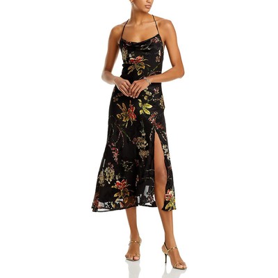 ASTR the Label Womens Gaia Black Burnout Drape Neck Midi Slip Dress L BHFO 3926
