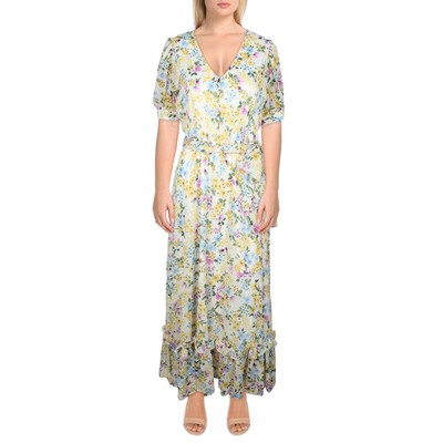 Женское белое миди-платье Calvin Klein с V-образным вырезом и цветочными воланами на подоле 4 BHFO 1047