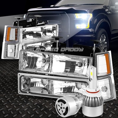 ХРОМИРОВАННЫЙ КОРПУС ФАРЫ + УГОЛОК + БЕЛЫЙ СВЕТОДИОД 9006 HID с ВЕНТИЛЯТОРОМ ДЛЯ 94-02 CHEVY C10 C/K