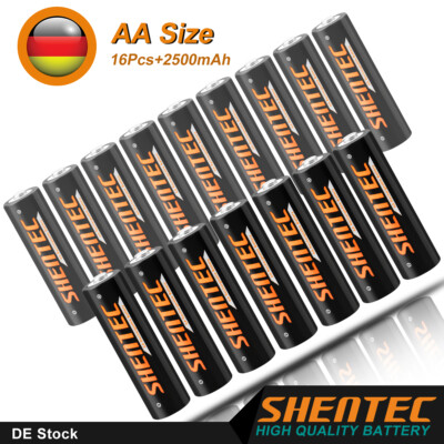 16 x AA Akku Akkus 2500mAh 1.2V Wiederaufladbare Shentec Batterien NI-MH Mignon