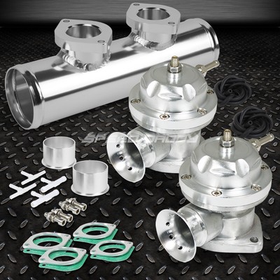 РЕГУЛИРУЕМЫЙ ТУРБО-ПРОДУВОЧНЫЙ КЛАПАН + ДВОЙНОЙ ПЕРЕХОДНИК ДЛЯ ФЛАНЦЕВЫХ ТРУБ RS 2.5 PSI СЕРЕБРИСТОГО ЦВЕТА