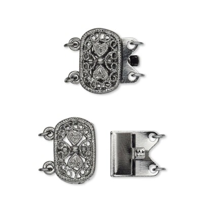 Gunmetal Filigree Fancy Oval Box Clasp Necklace Finding