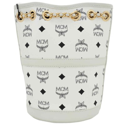 Pre-owned Mcm Ladies Baren Chain Backpack In Visetos - White Mwkdata01wt001