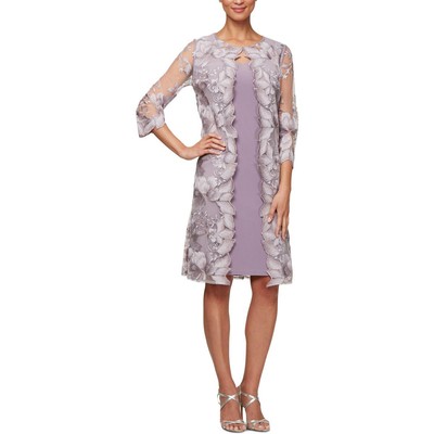 Женское фиолетовое прозрачное миди-платье с цветочным рисунком Alex Evenings 10 BHFO 6674