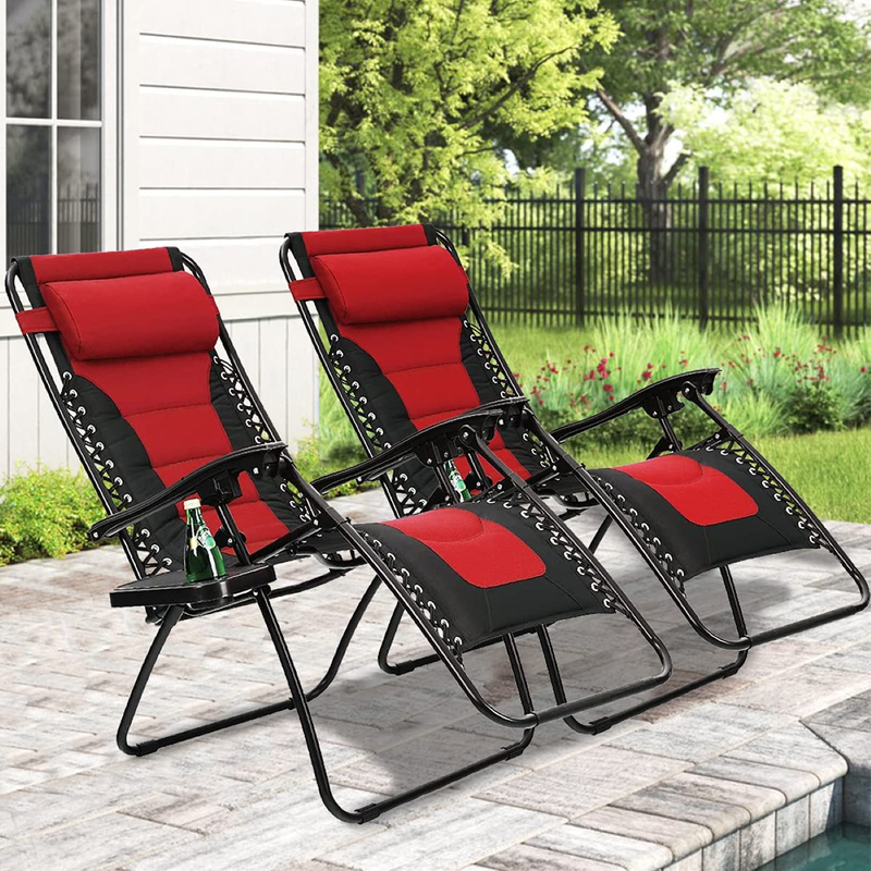 Oversized Zero-Gravity Chair Set 2 Steel Outdoor Reclining Red Canopy Luxury Pat