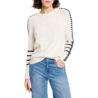 Nic + Zoe Womens Black-Ivory Cotton Blend Crewneck Pullover Sweater M BHFO 8672