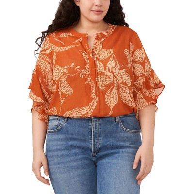 Женская блузка-рубашка с оранжевым принтом Vince Camuto Plus 3X BHFO 4120