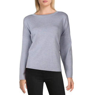

Женский синий пуловер из мериносовой шерсти Eileen Fisher с круглым вырезом  BHFO 2651, Dolphin