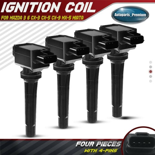4x Ignition Coils for Mazda 3 6 CX3 CX5 CX9 MX5 Miata l4 2.0L 2.5L
