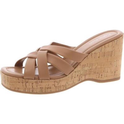 Calvin Klein Womens Faux Leather Strappy Wedge Slide Sandals Shoes BHFO 1099