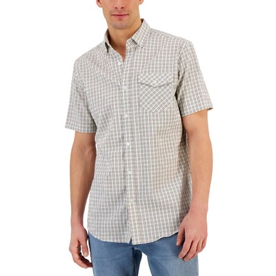 Club Room Mens Flamingo White Plaid Woven Button-Down Shirt S BHFO 5763