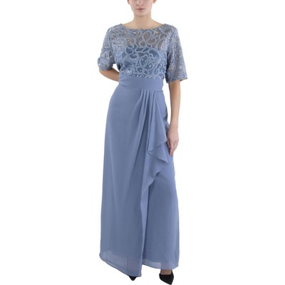 JS Collections Womens Blue Textured Short Sleeve Evening Dress 18 BHFO 3552