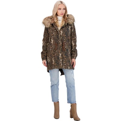 

Женская куртка-анорак Lucky Brand с заниженной талией и капюшоном с отделкой из искусственного меха, Brown leopard, U421115B