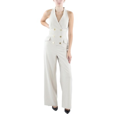 Женский бежевый двубортный комбинезон Calvin Klein с широкими штанинами на бретелях 12 BHFO 2268