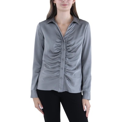 Женская серая атласная блузка Calvin Klein с рюшами и верхней рубашкой на пуговицах S BHFO 4706