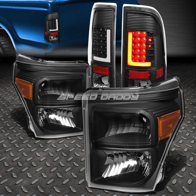 ЧЕРНАЯ ЯНТАРНАЯ ЧЕТЫРЕХЪЯДЕРНАЯ ФАРА + 3D L-ОБРАЗНЫЙ СВЕТОДИОДНЫЙ ЗАДНИЙ ФОНАРЬ ЧЕРНОГО ЦВЕТА ДЛЯ 11-16 SUPER DUTY