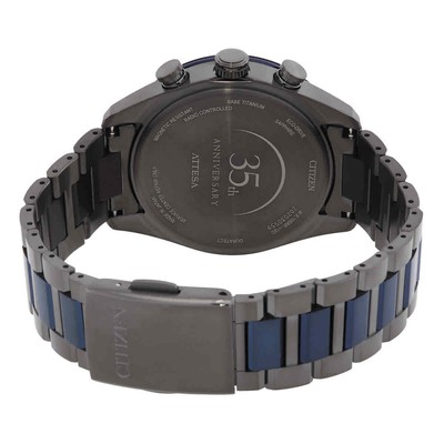 Pre-owned Citizen Perpetual Alarm World Time Chronograph Gmt Black Dial Watch At8187-75e
