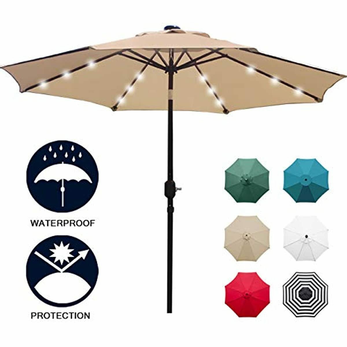 9 Patio Umbrella With Solar Solar 24 Led Lights Adjustable Tilt Premium Quality Ebay