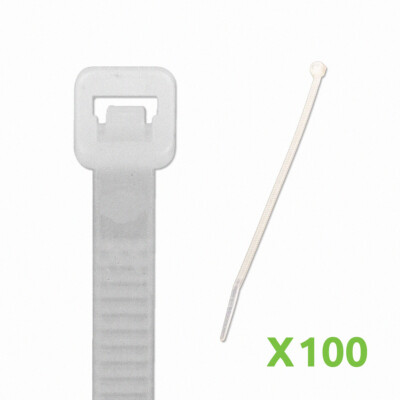 10 Inch Nylon Cable Wire Zip Tie 40 lbs - Natural White 100 Pack Lot Pcs Qty
