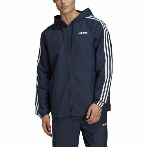 

[DU0461] Мужская тканая ветровка Adidas Essentials с 3 полосками, Синий