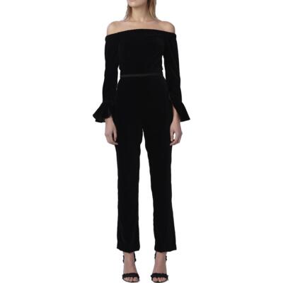

Женский бархатный комбинезон с открытыми плечами ML Monique Lhuillier BHFO 0506, Jet