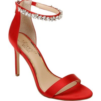 

Jewel Badgley Mischka Женские уникальные красные вечерние туфли на каблуке 7,5, средний (B,M) BHFO 5971, Red satin, Unique