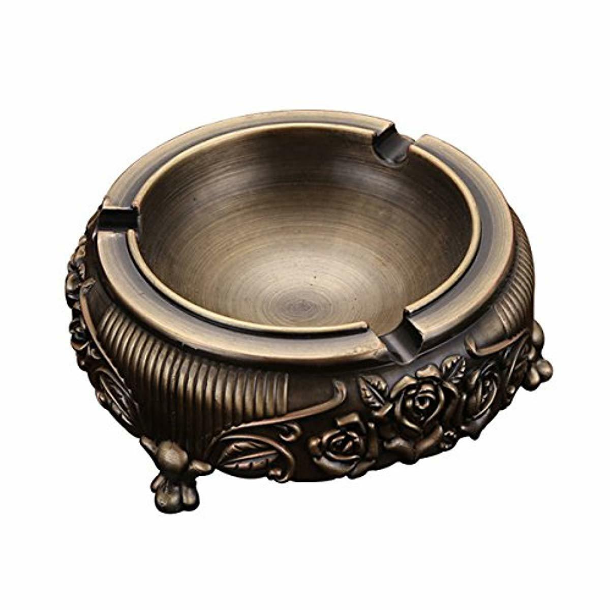 Vintage Metal Ashtray With Embossed Flower For Outdoor Indoor Use