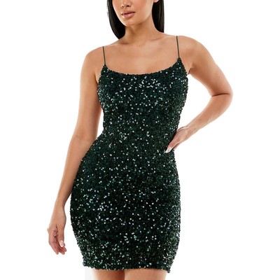 Женское зеленое вечернее мини-платье Bodycon с блестками B. Darlin для юниорок 11/12 BHFO 5751