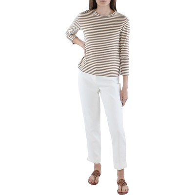 

Женская футболка Vince в коричневую полоску с рукавом 3/4, топ  BHFO 7670, Brown/ivory stripe