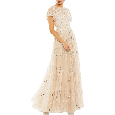 Женское бежевое вечернее платье Mac Duggal, украшенное бисером, 12 BHFO 1005
