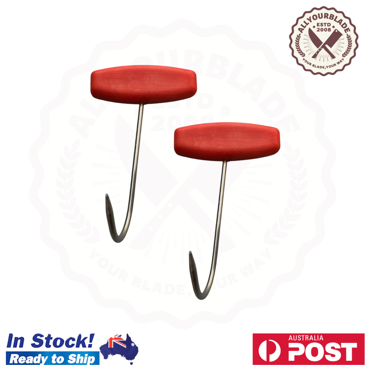 2PC BUTCHERS HUNTER 6" T-HANDLE BONING HOOKS – ORANGE MEAT HOOKS ABATTOIRS