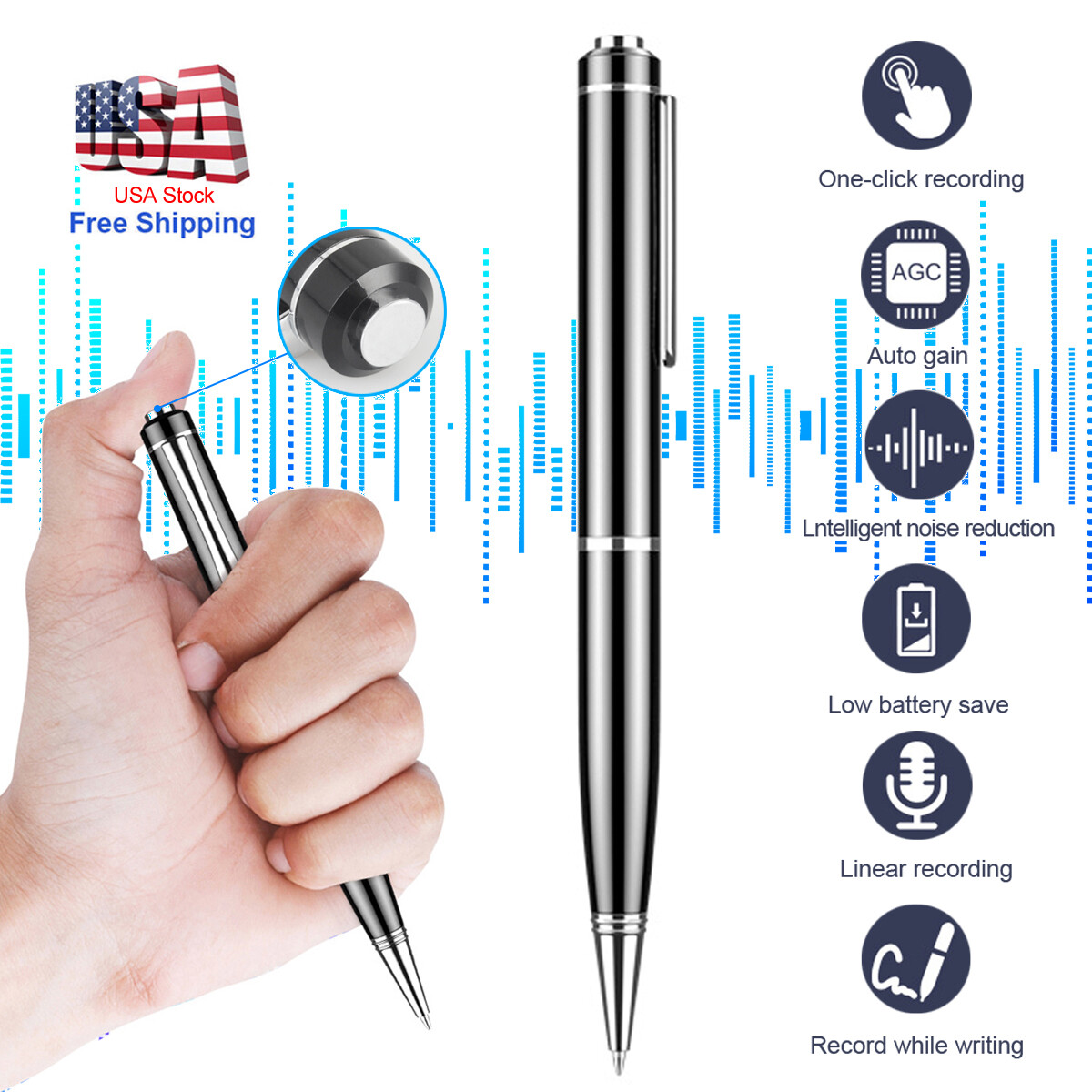 32G Mini Hidden Audio Record Pen HD Noise Reduction Spy Voice Activated Recorder