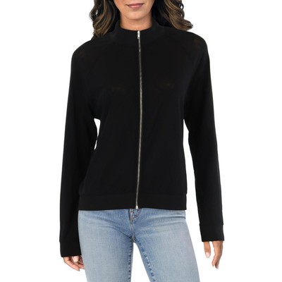 UPS & DOWNS Womens Black Sheer Mesh Long Sleeve Full Zip Sweater Top L BHFO 4599