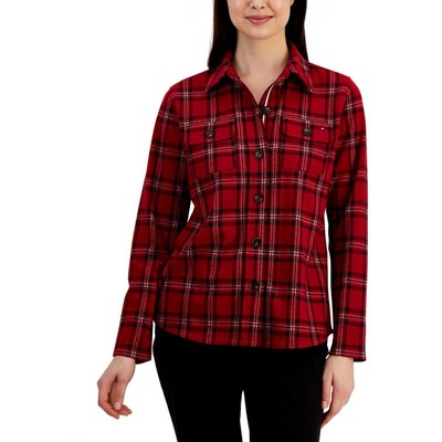 Женская красная фланелевая рубашка в клетку на пуговицах Tommy Hilfiger L BHFO 7272
