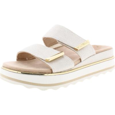 

Vionic Womens Brandie Ivory Linen Slide Sandals Shoes 8.5 Medium (B,M) BHFO 9235, Mrmlw/met lin